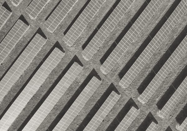 An aerial view of a solar array